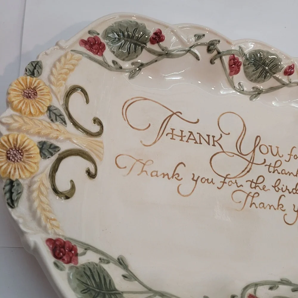 Amscan Ceramic Serving Platter Thanksgiving Thank You God Prayer Floral 16